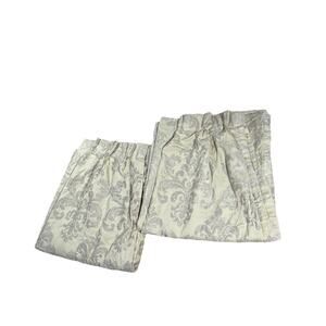 2 Vintage Pinch Pleat Drapes Curtains Damask Putty Beige Brown Long 106 Panels